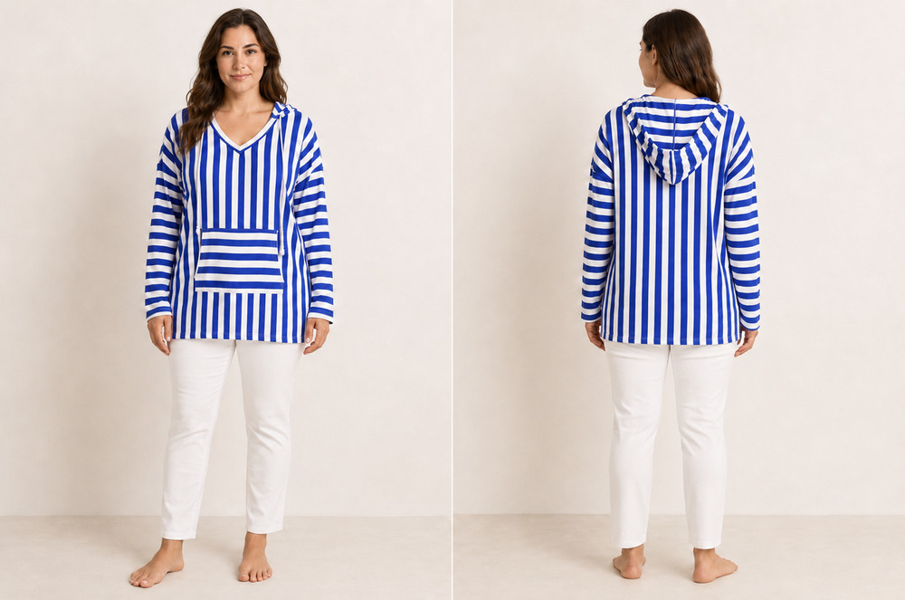 Royal Blue And White Stripe Fun Hoodie Top Women’s Size L